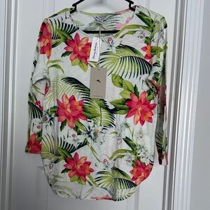 Tommy Bahama Pink and Green Floral Long Sleeve Top